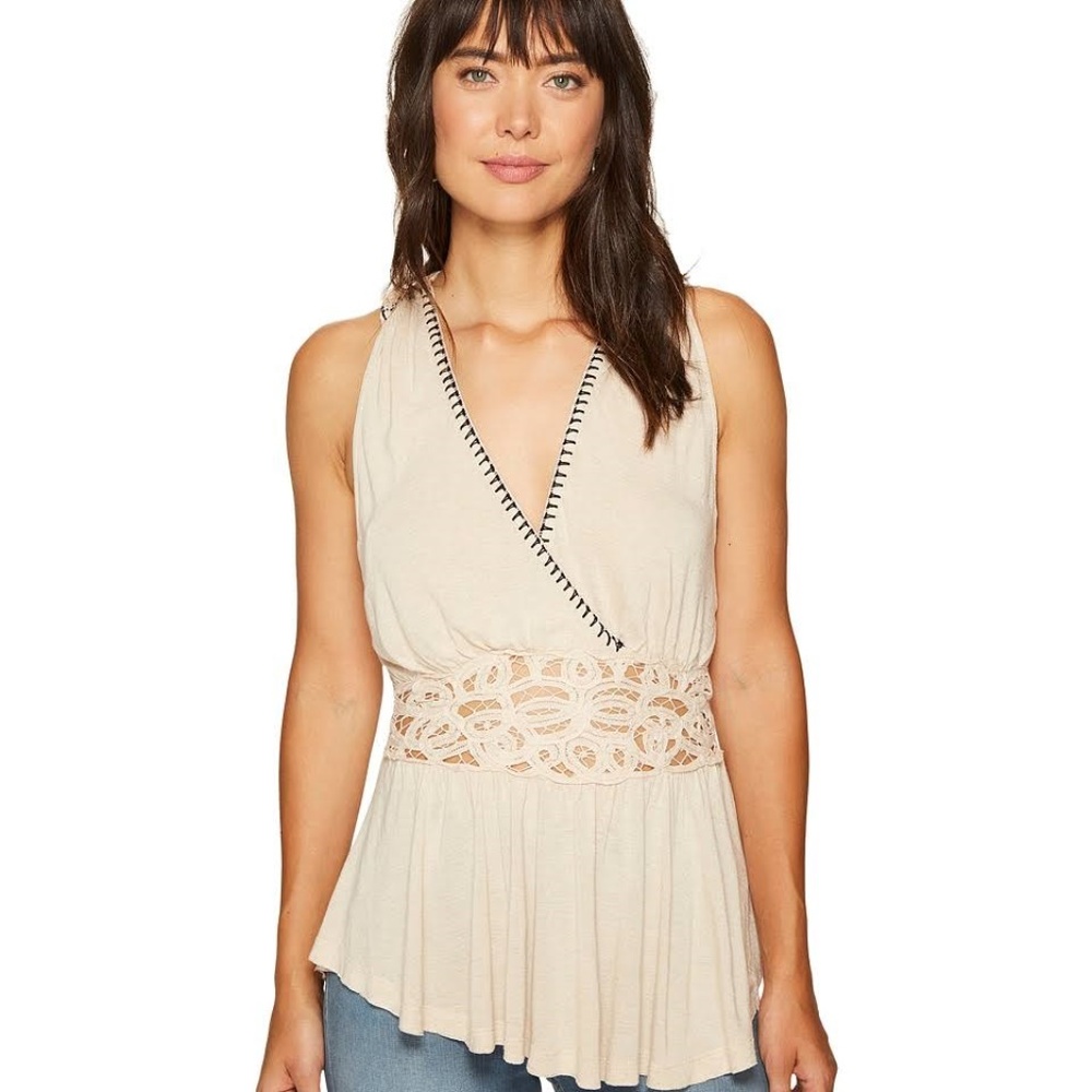 NWT Free People Megan Lace Inset Peplum Top